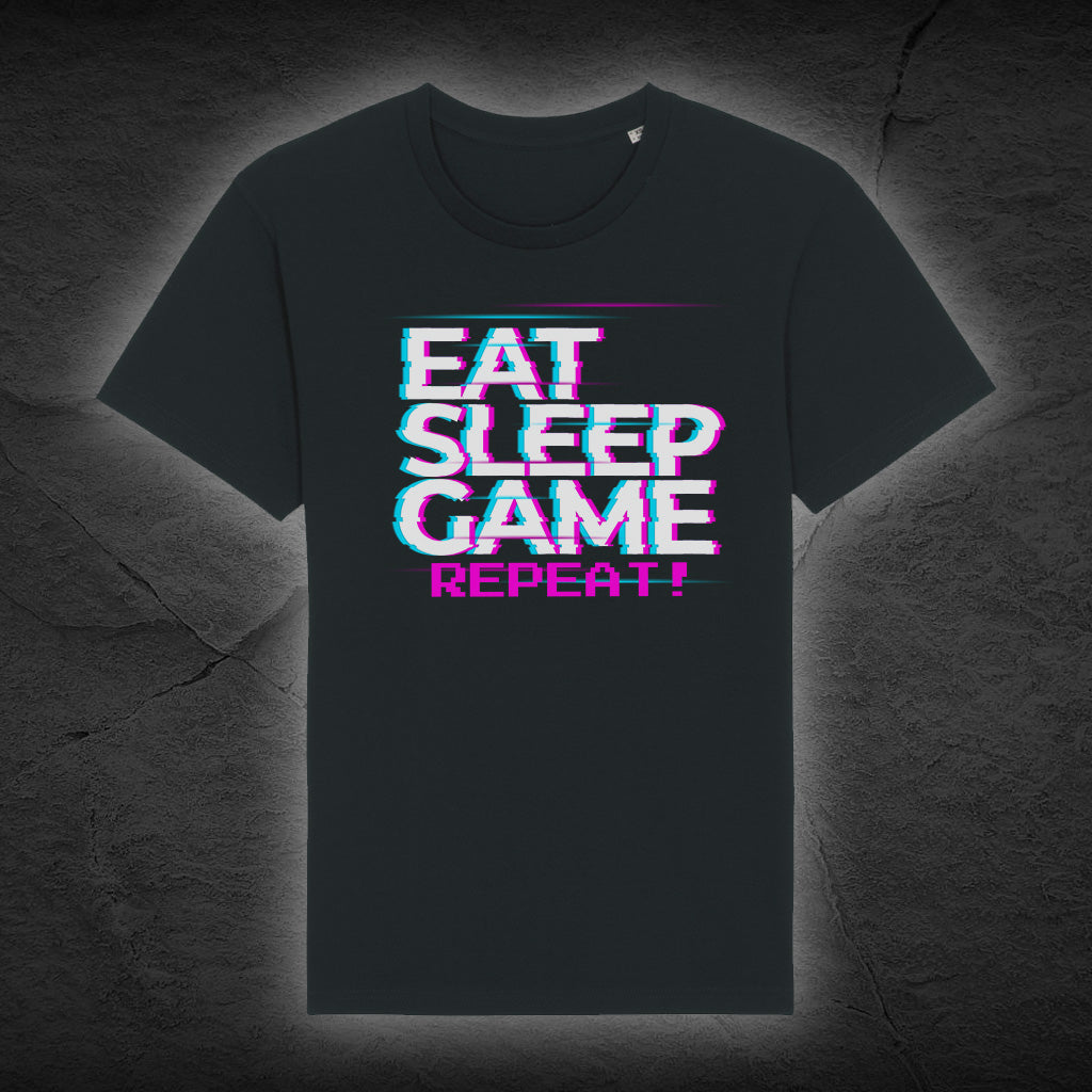 Premium Bio Unisex T-Shirt "Eat Sleep Game Repeat" - Schwarz